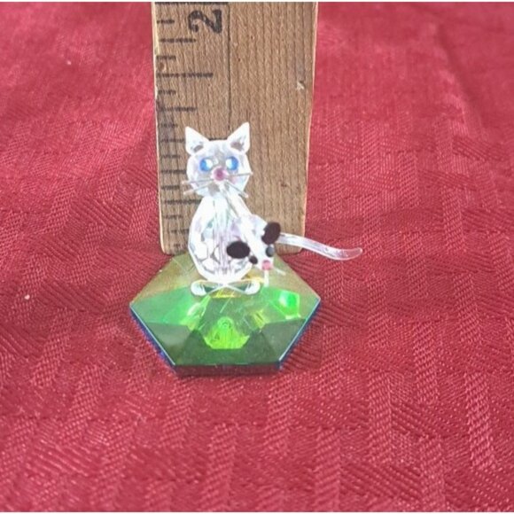 Crystal Cat With Mouse Tail in Mouth Figure Blue Eyes Black Accents Faceted - Picture 7 of 7